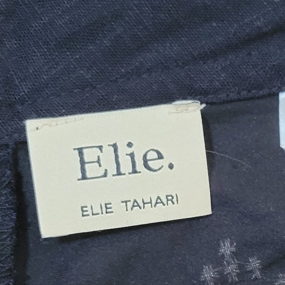Elie Tahari Black Pants With Cream Embroidery And Back Pockets Size 10 - Picture 7 of 16